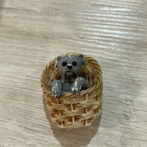 Vintage Razza Signed Resin Puppy Dog In Basket Pendant Necklace​
